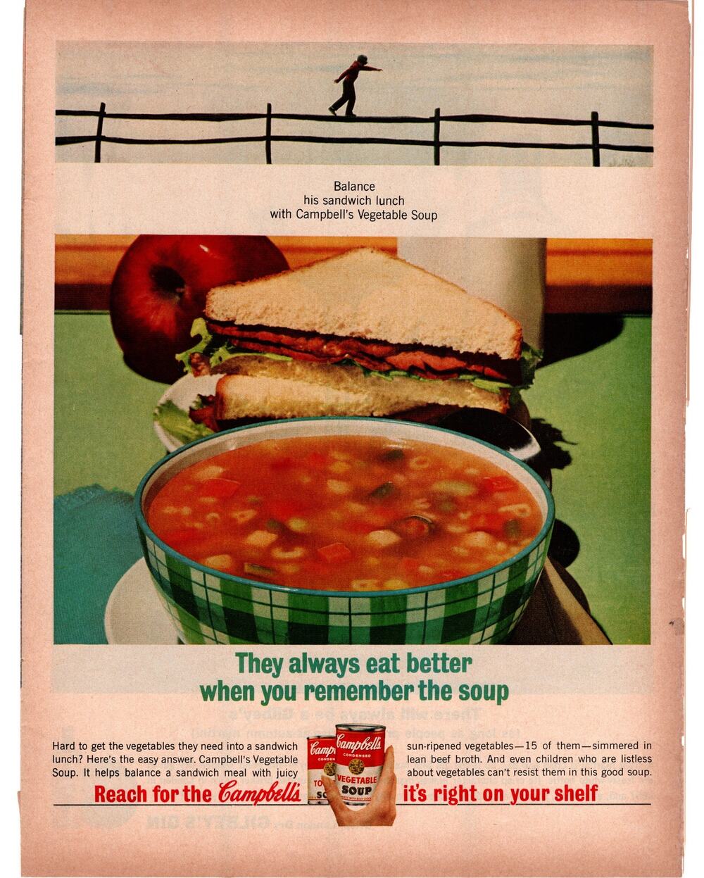 Campbells Soup / Gilbey's Gin Advertisement 1965 Vintage Color Autumn Midcentury